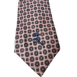 Countess Mara Tie Mens Necktie Silk Vintage Pink Embroidered Logo 3.25" x 55"